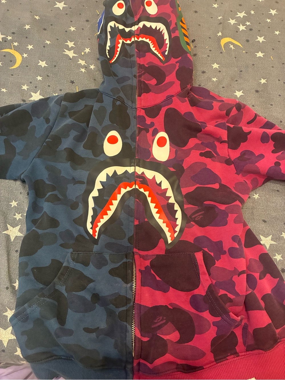 Bape Kids Shark Camo Zip Hoodie - Blue & Magenta